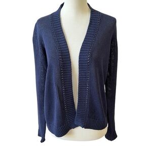 J MCLAUGHLIN OPEN FRONT LINEN COTTON CARDIGAN SWEATER OPEN KNIT CLASSIC NAVY XS